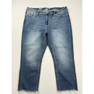 Vigoss Crop Jeans Frayed Hem Embellished Pockets Denim Blue‎ Size 24